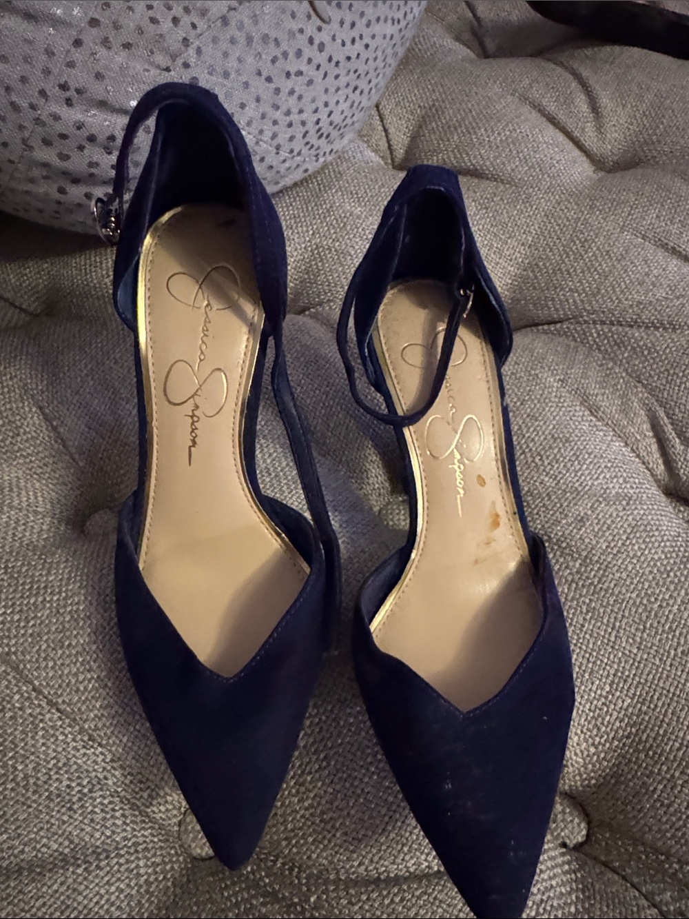 Jessica Simpson Navy Pointed-Toe Ankle-Strap Heels